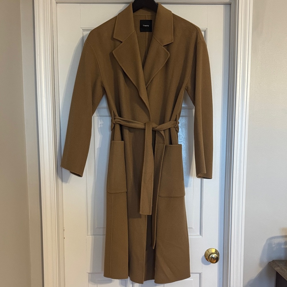 Theory Camel Wool-Blend Belted Trench Coat